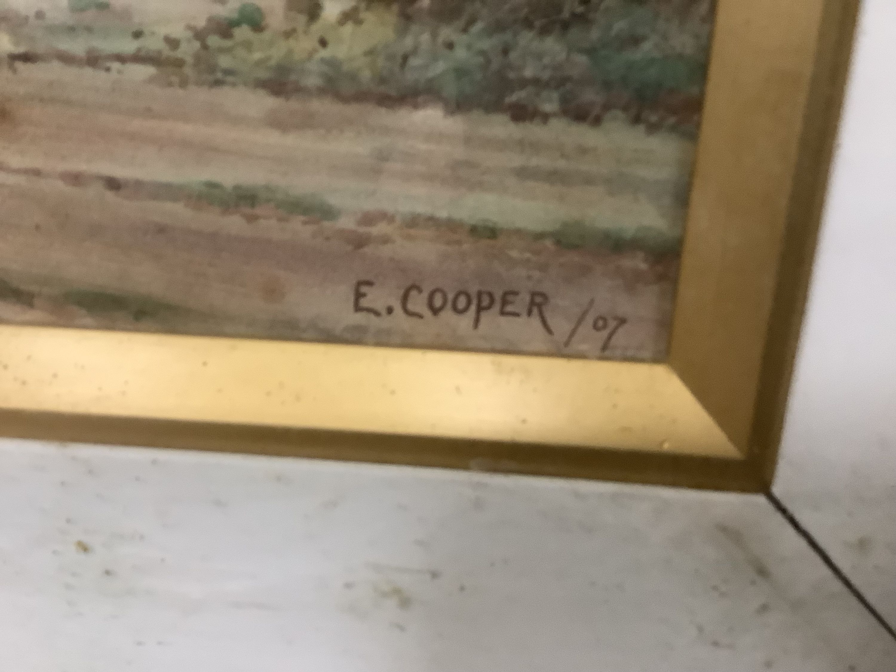 E. Cooper, set of four watercolours, A Sussex Village, Old Shoreham Bridge, September Evening, Ryde and A Sussex Village Evening, signed and dated 1909, 90 x 54cm